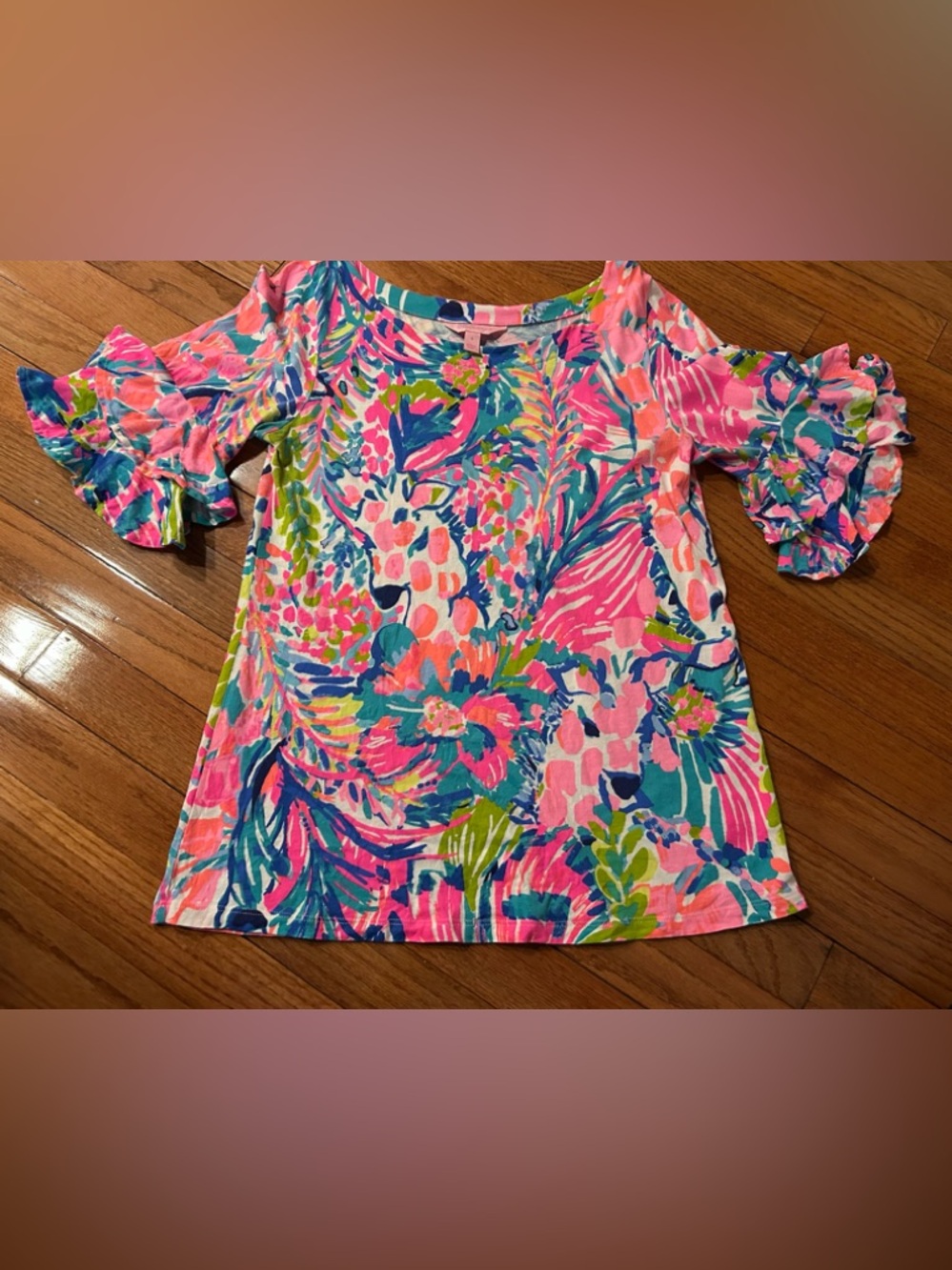 Lilly Pulitzer Multicolor Ruffle Sleeve Top, Size Small
